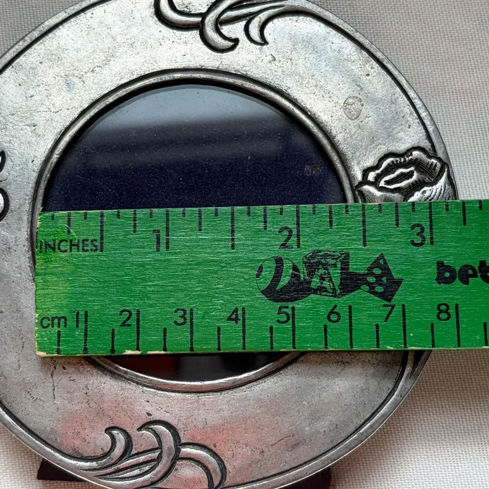 Italian Handmade Marinoni Pewter Silver Art Deco Round Picture Photo Frame Mini